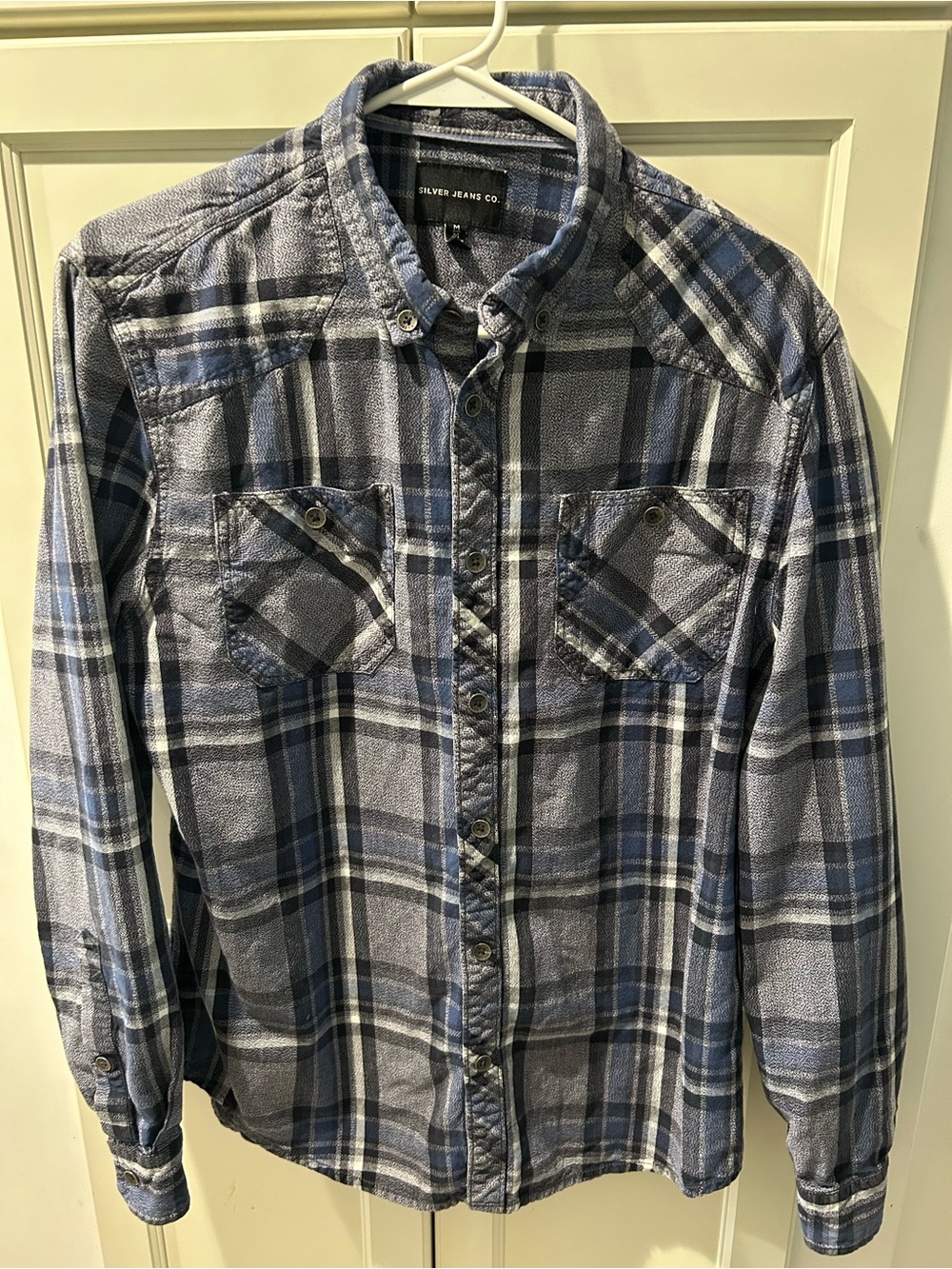 Silver Jeans Gray and Blue Plaid Button-Down Shirt